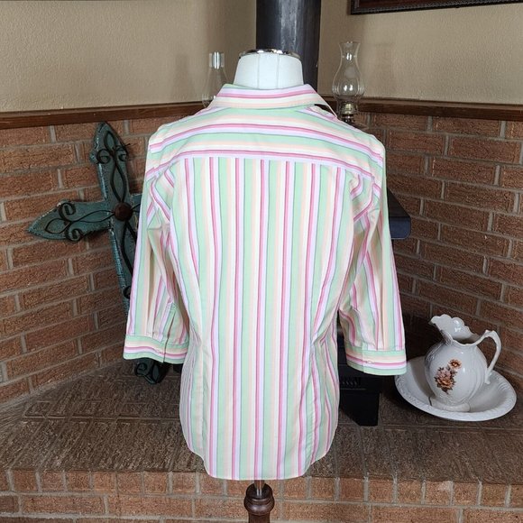 Lands' End Button Front Blouse Pastel Stripes 3/4 Sleeves Sz 12 - Picture 3 of 5